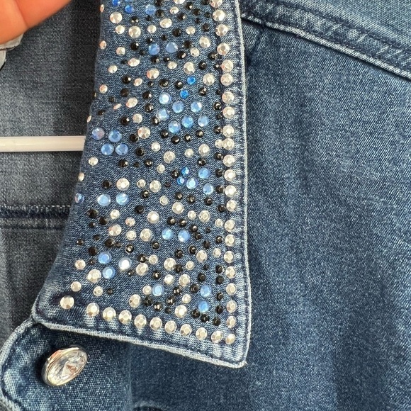 Quacker factory blue jeans shirt bedazzled size L vintage - Picture 5 of 8
